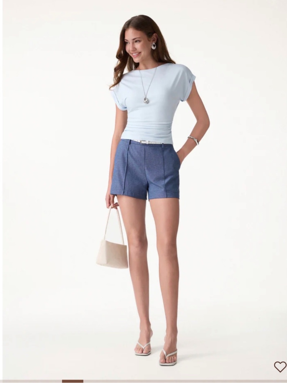 Linen-Like Mid Rise Pintuck Shorts with Pockets